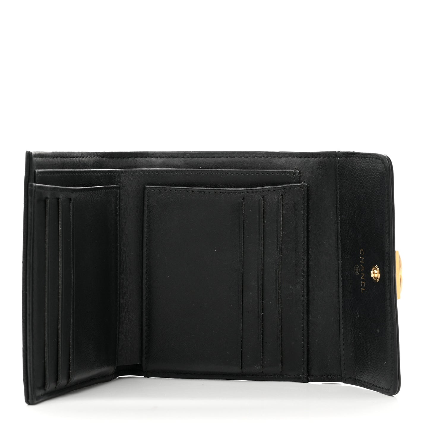 Caviar Quilted Compact Boy Wallet Black