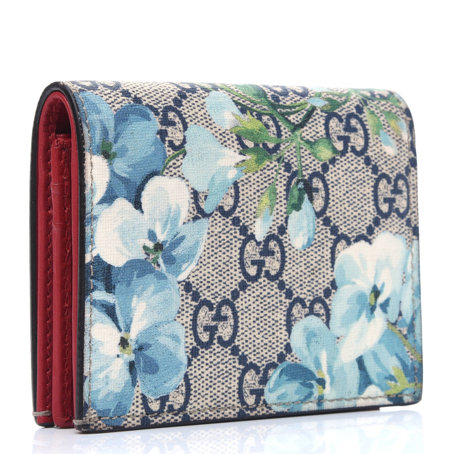 GG Supreme Monogram Blooms Card Case Beige Blue Navy Hibiscus Red
