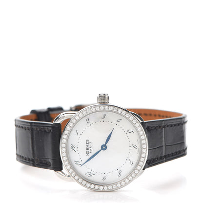 Hermes Stainless Steel Alligator Diamond Mother of Pearl 28mm Arceau Quartz Watch Noir 2 of 5