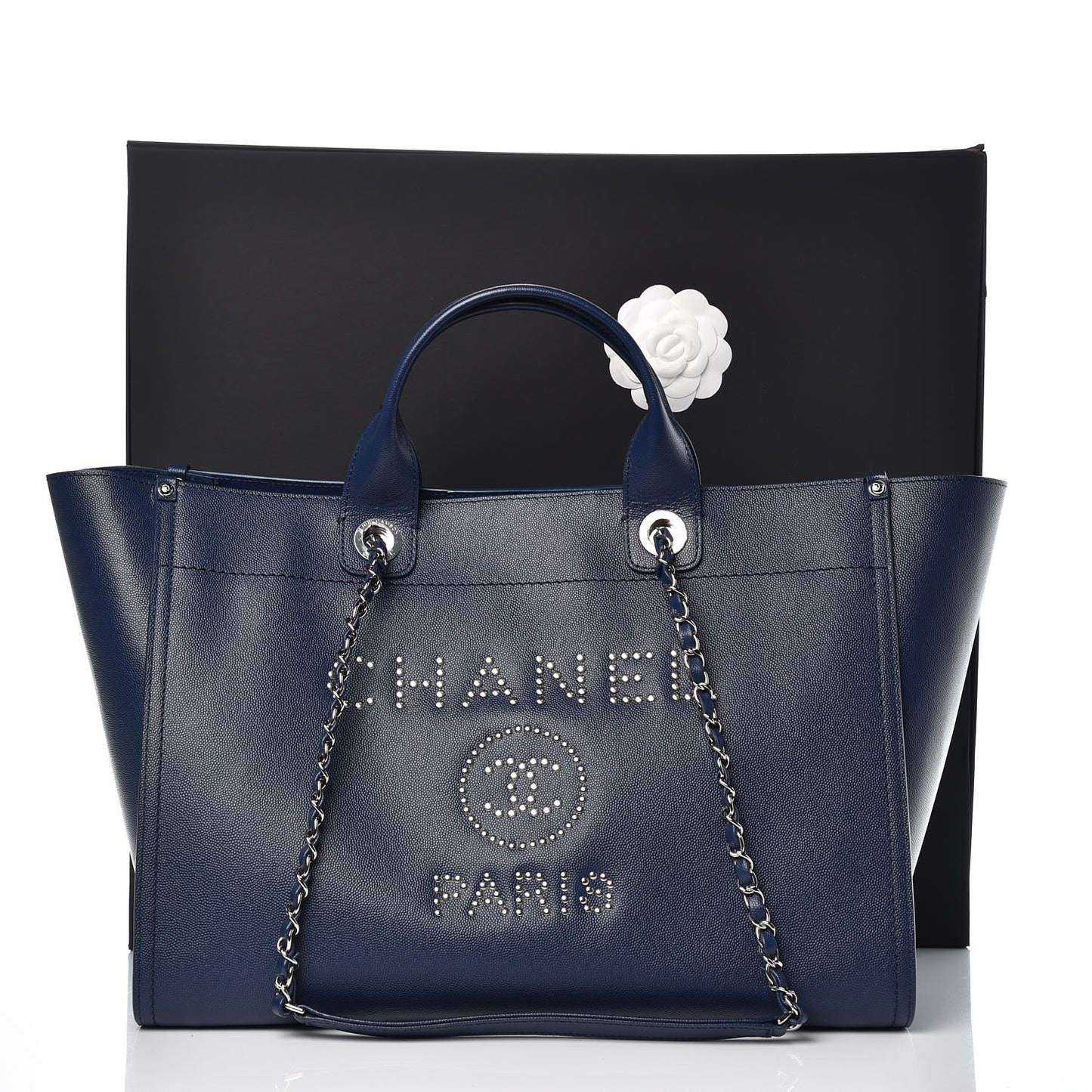 Caviar Medium Studded Deauville Tote Blue