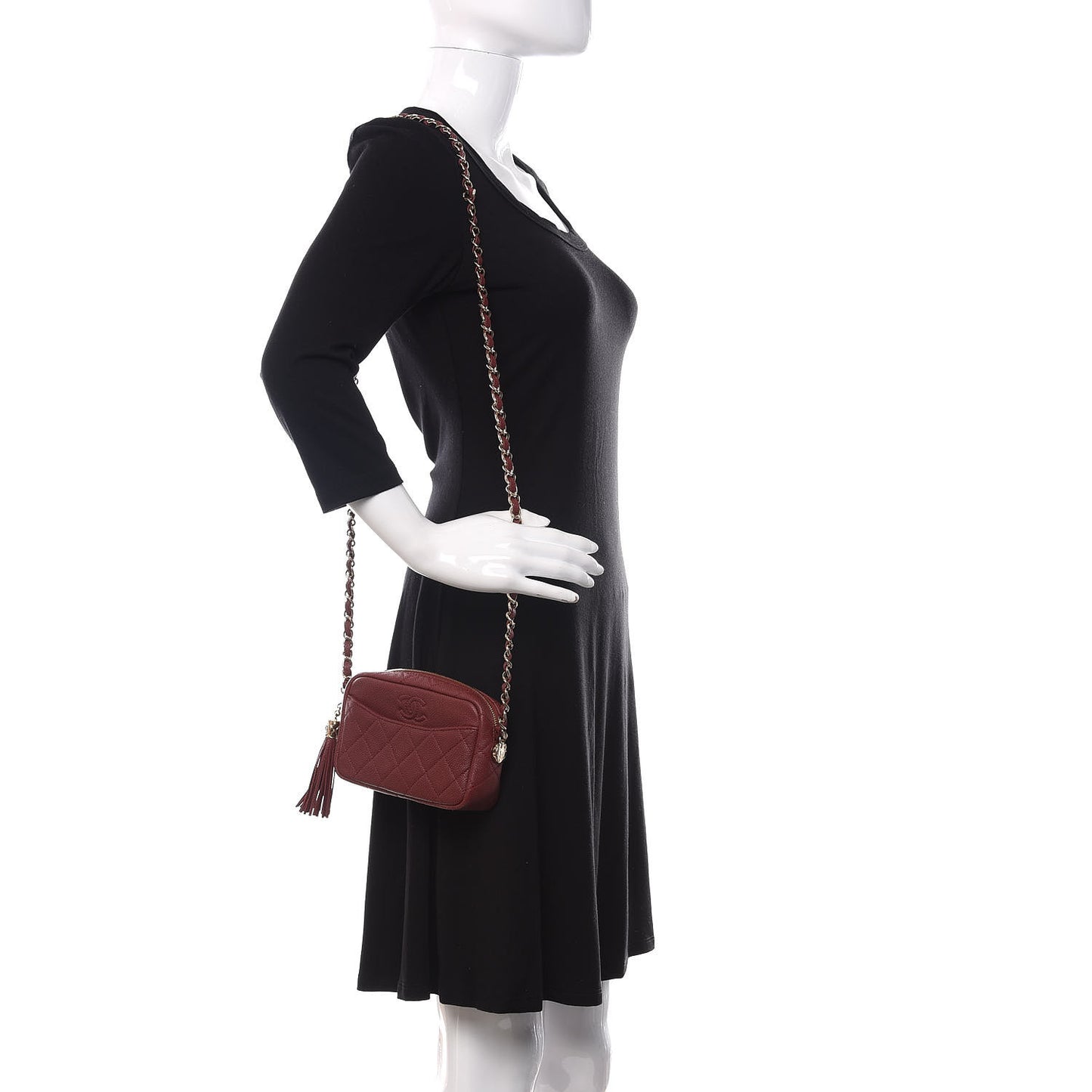 Caviar Quilted Mini Coco Tassel Camera Case Burgundy