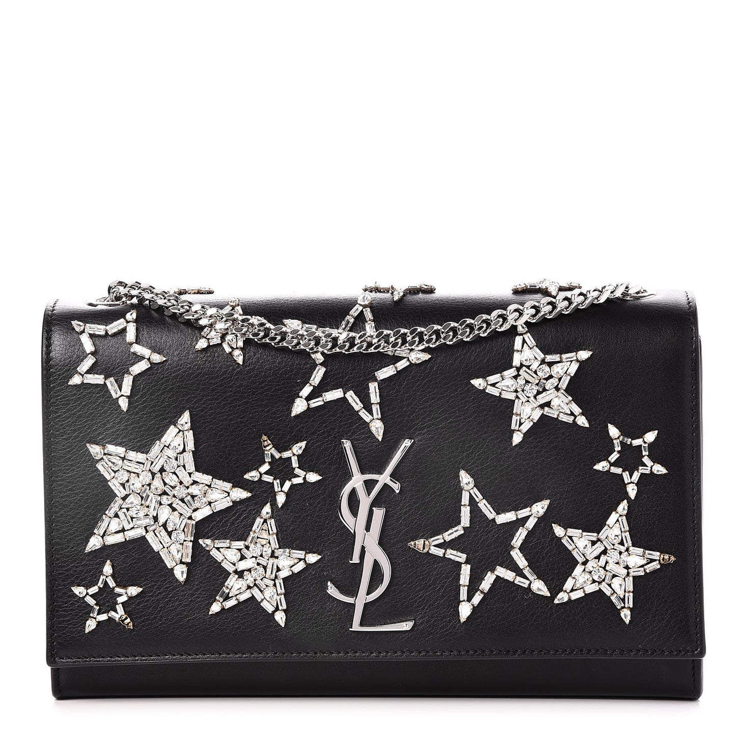 Calfskin Crystal Star Medium Monogram Kate Satchel Black