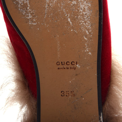 Gucci Velvet Fur Womens Princetown Slippers 35.5 Hibiscus Red 9 of 10