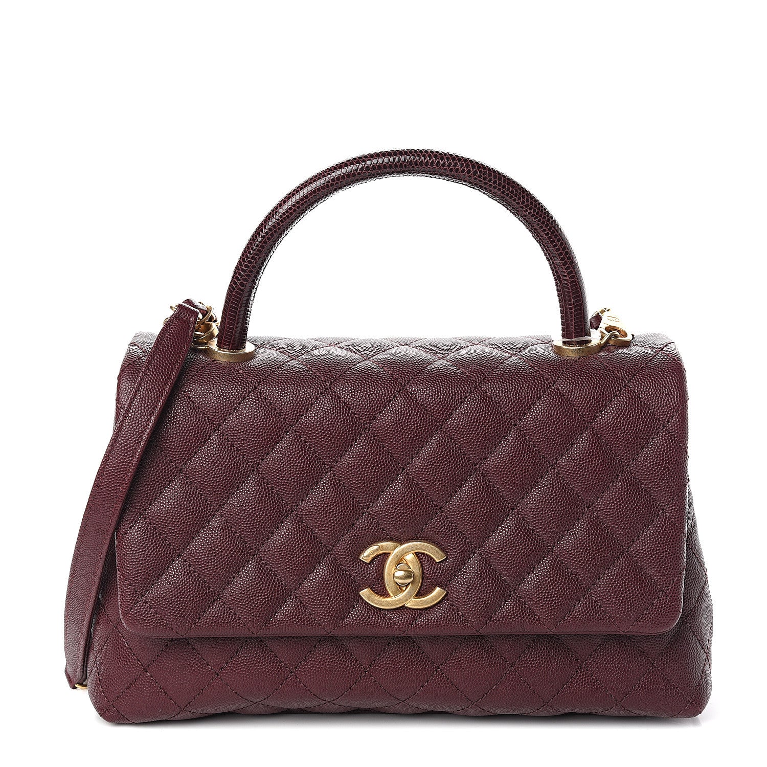 Chanel Caviar Lizard Quilted Small Coco Handle Flap Burgundy 1 of 9