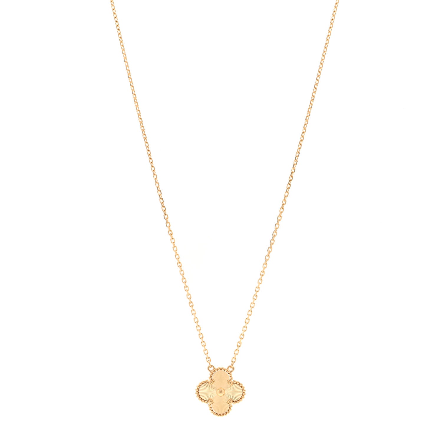 Van Cleef & Arpels 18K Yellow Gold Guilloche Vintage Alhambra Pendant Necklace 1 of 5