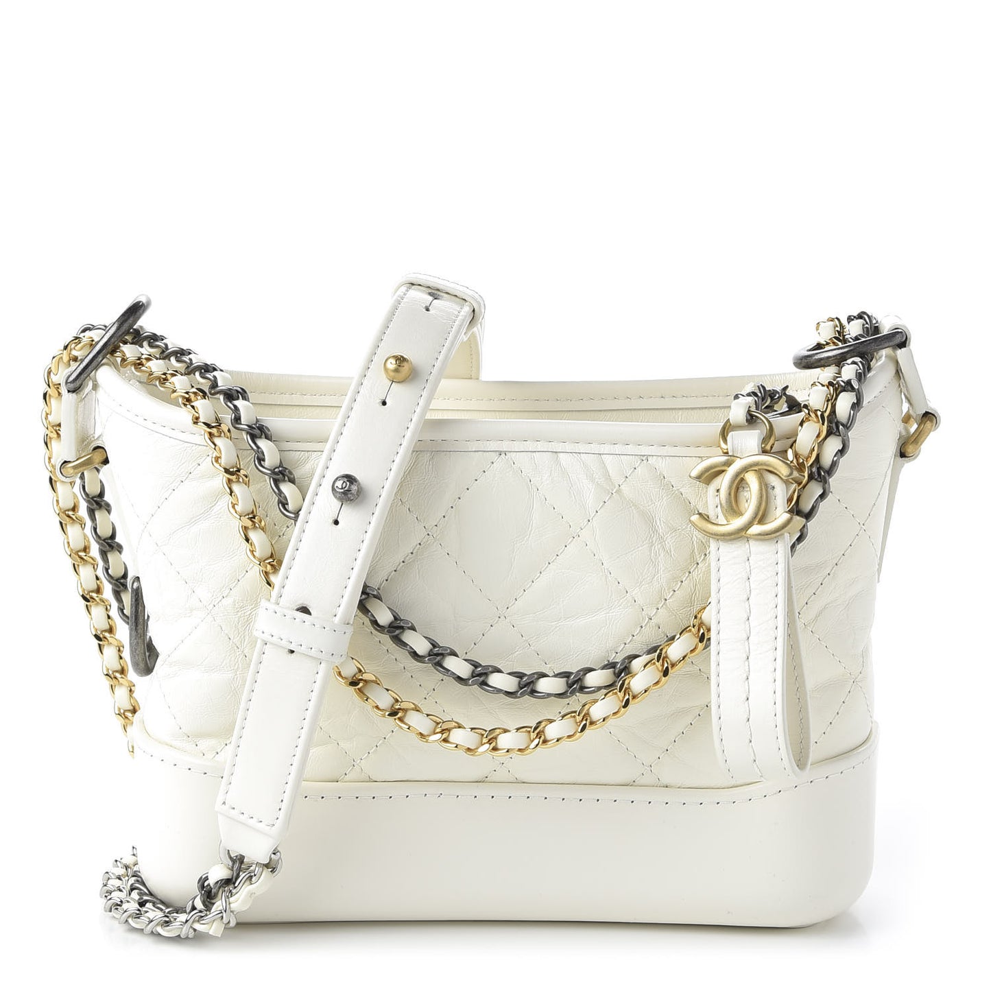 Aged Calfskin Quilted Small Gabrielle Hobo White