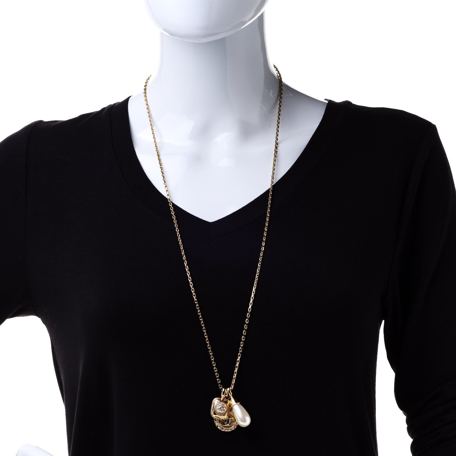 Chanel Crystal Pearl Necklace Gold 2 of 7