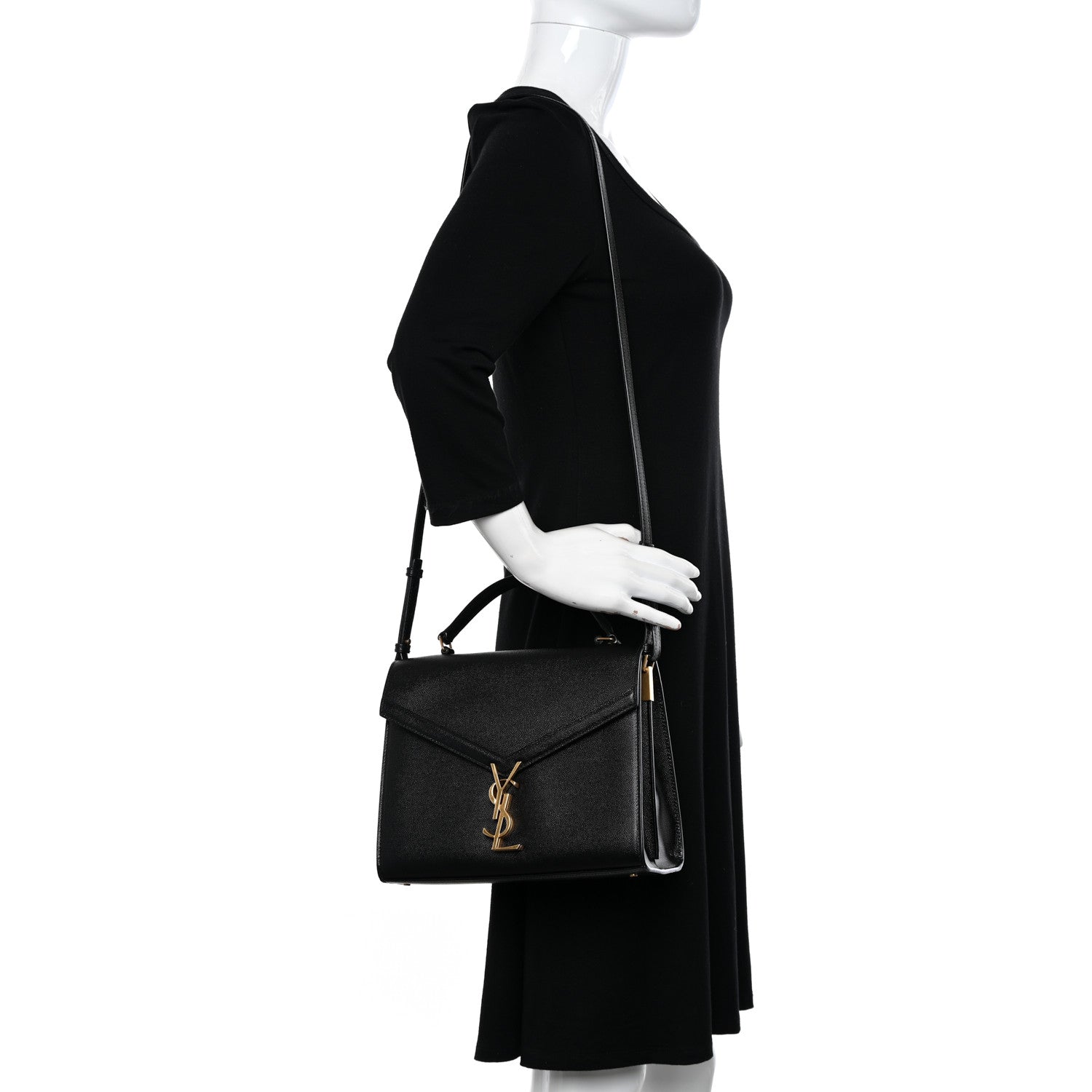 Saint Laurent Grain de Poudre Medium Classic Monogram Cassandra Top Handle Black 2 of 12