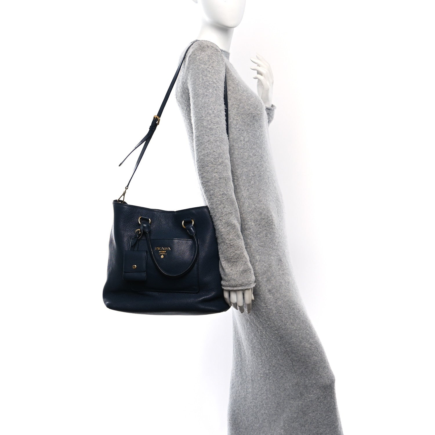 Prada Vitello Daino Pocket Shopping Tote Baltico 2 of 9
