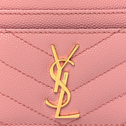 Saint Laurent Grain De Poudre Matelasse Chevron Monogram Credit Card Case Dark Rose 8 of 11
