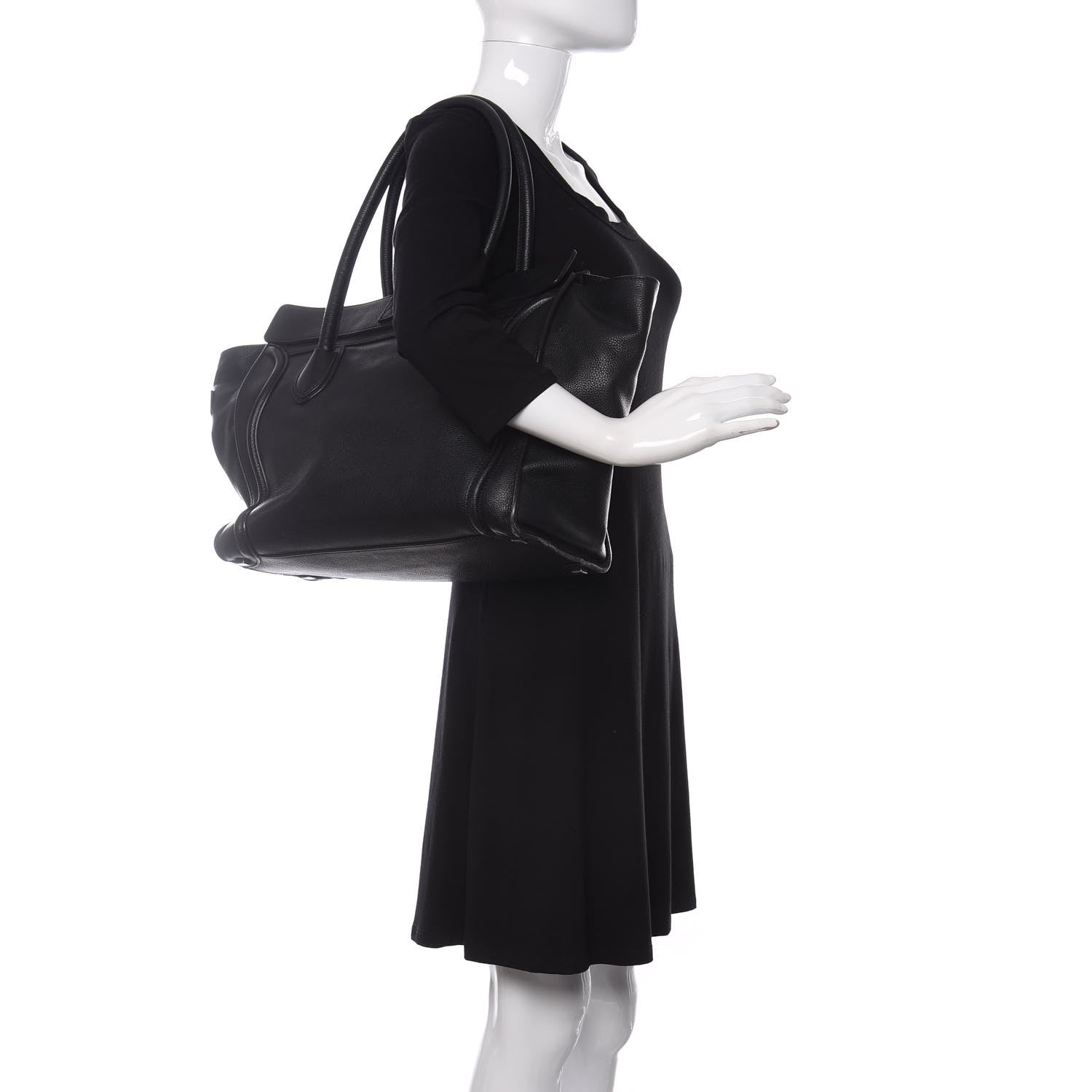 Celine Drummed Calfskin Shoulder Luggage Black 2 of 17