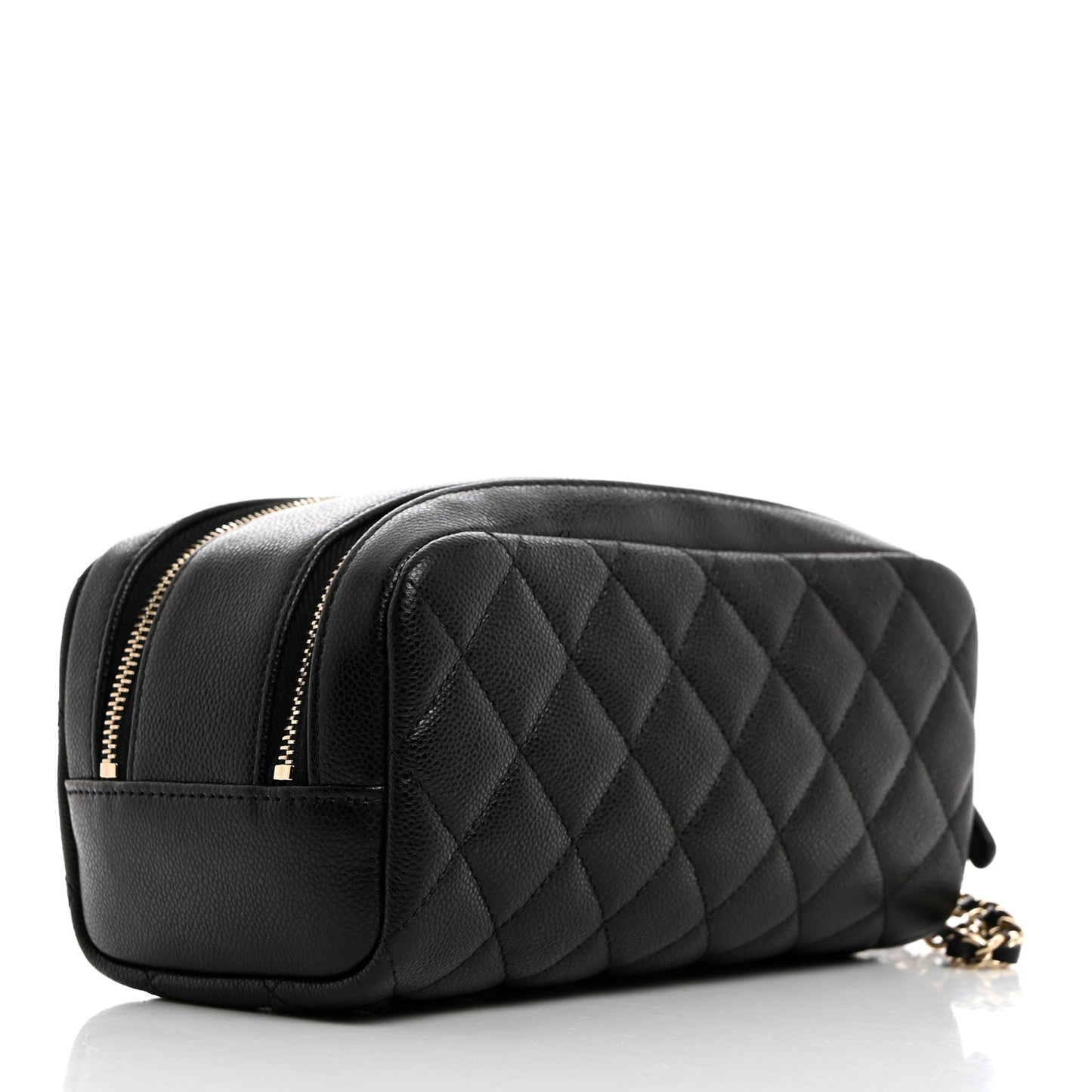 Caviar Quilted Toiletry Case With Chain Black