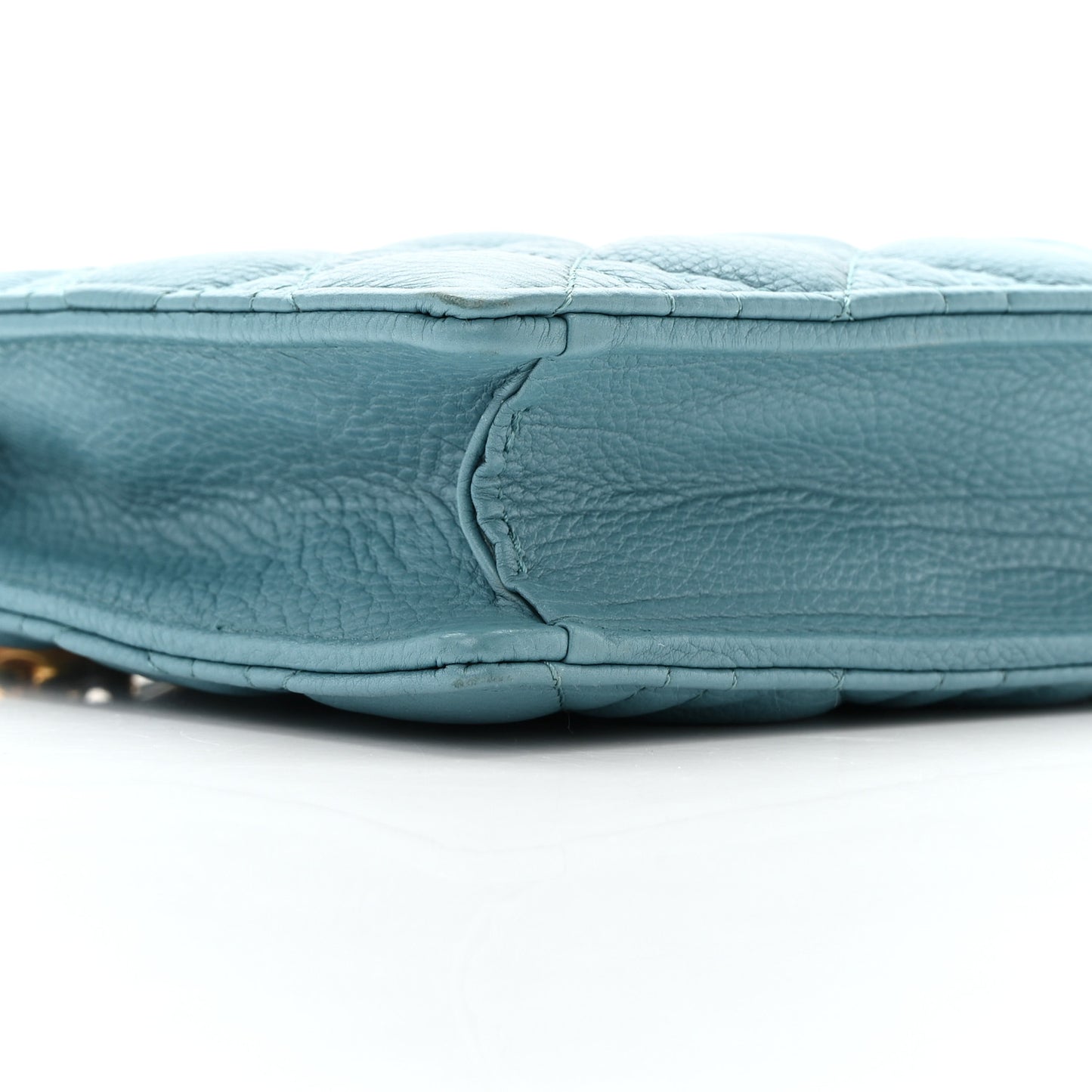 Calfskin Cannage Caro Zipped Pouch With Chain Cloud Blue