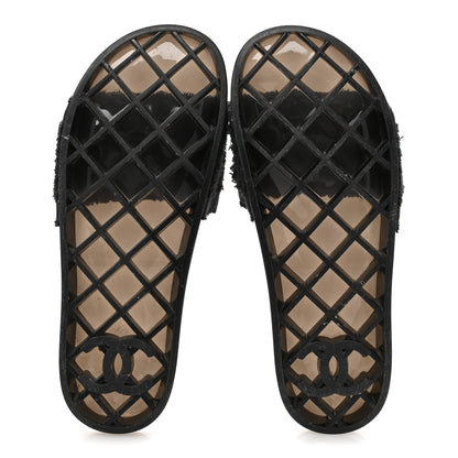Chanel PVC Fabric CC Flat Slide Sandals 39 Black 6 of 8