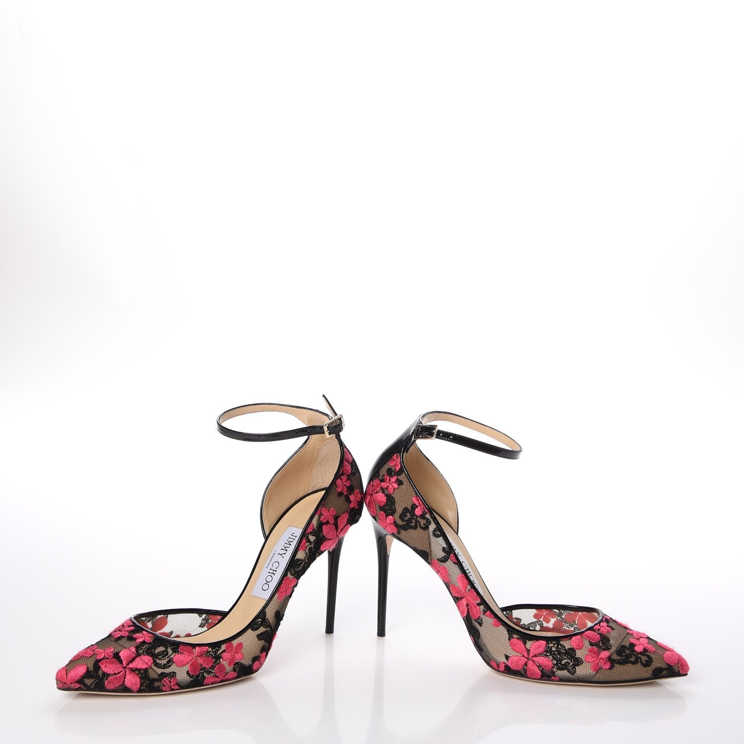 Jimmy Choo Flower Embroidered Lace Lucy 100 Pumps 37.5 Black Dahlia 6 of 16