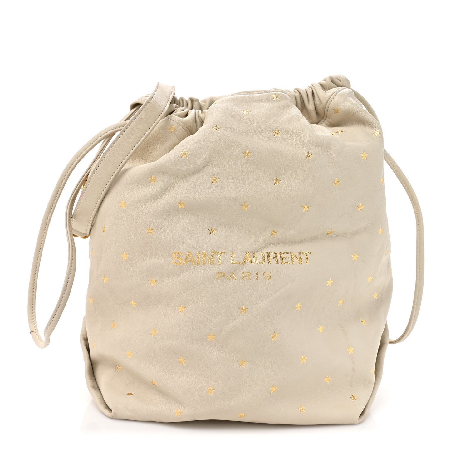 Lambskin Star Printed Teddy Drawstring Bag White