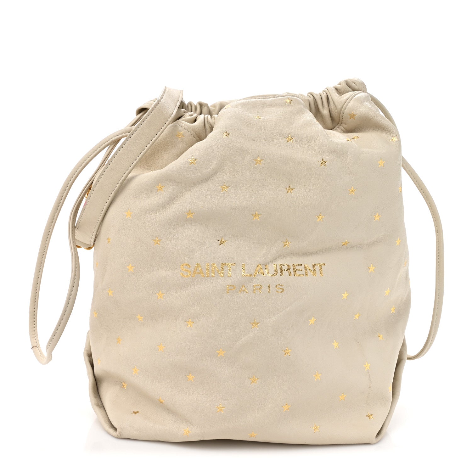 Saint Laurent Lambskin Star Printed Teddy Drawstring Bag White 1 of 12