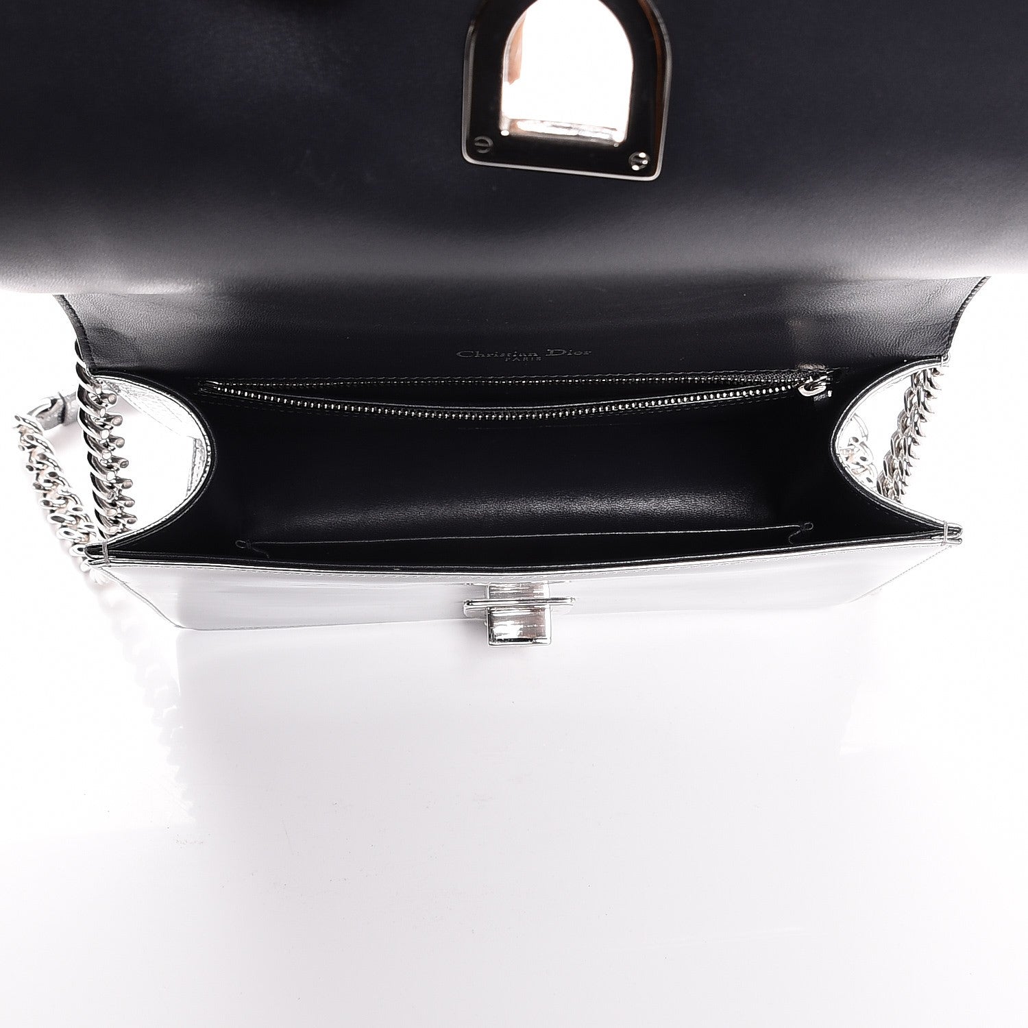 Christian Dior Metallic Patent Micro-Cannage Medium Diorama Flap Bag Silver 6 of 7