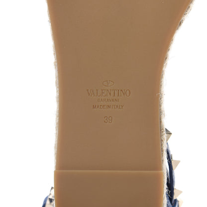 Valentino Garavani Grained Calfskin Rockstud Ankle Strap Espadrille Flat Sandals 39 Baltique 7 of 8