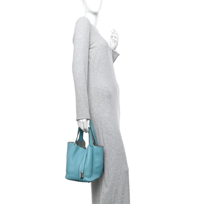 Hermes Taurillon Clemence Picotin Lock 22 MM Bleu Atoll 2 of 12