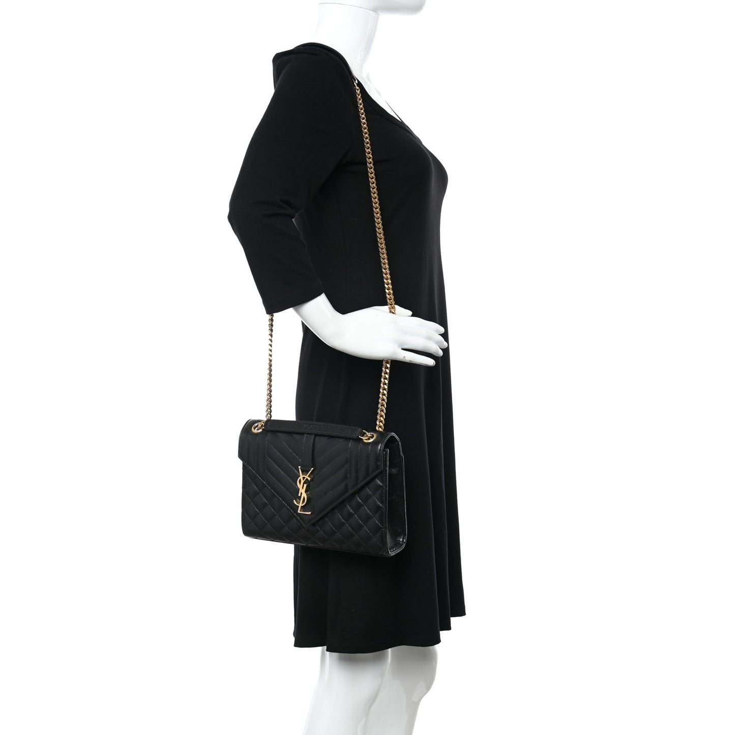 Grain De Poudre Textured Mixed Matelasse Triquilt Medium Monogram Satchel Black