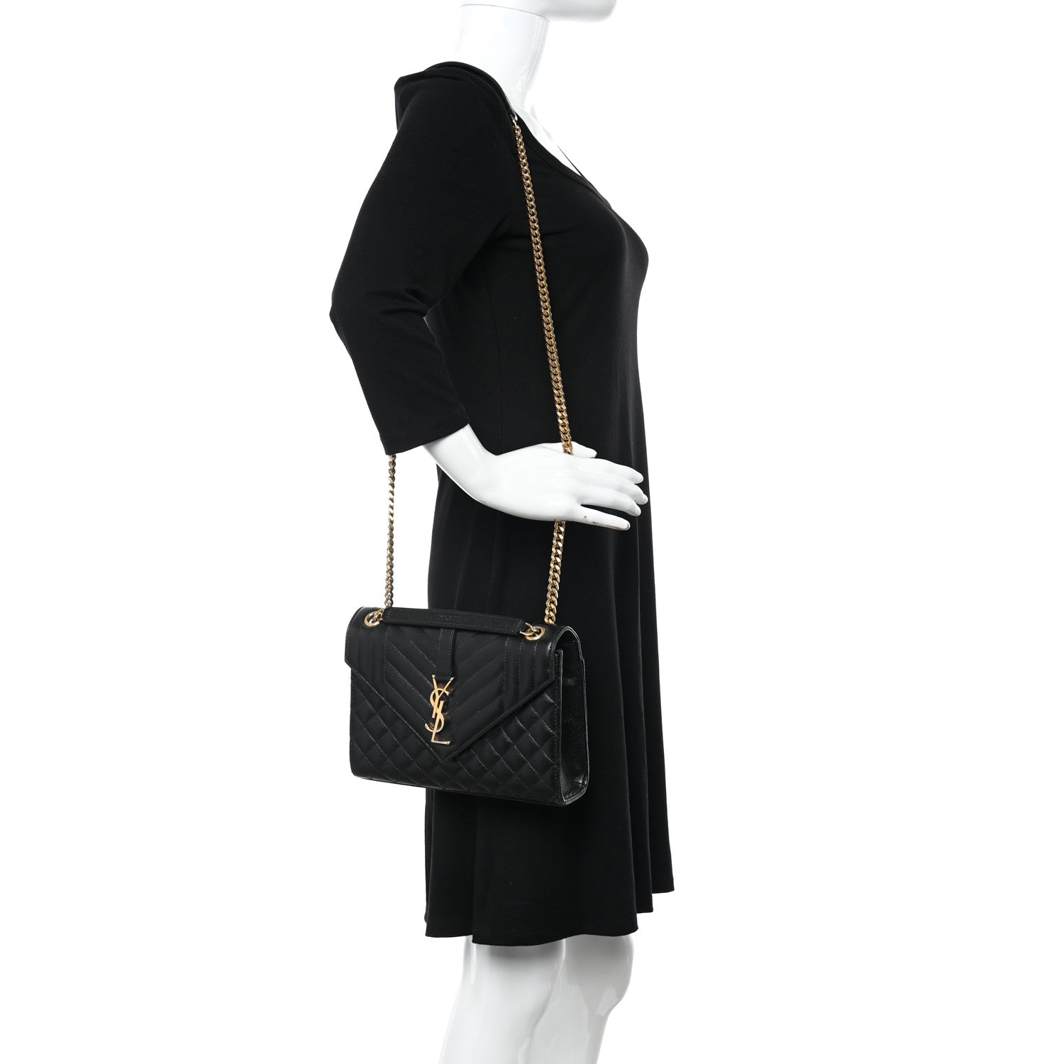 Saint Laurent Grain De Poudre Textured Mixed Matelasse Triquilt Medium Monogram Satchel Black 2 of 14