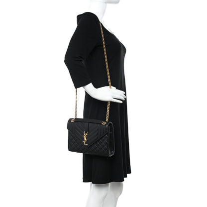 Saint Laurent Grain De Poudre Textured Mixed Matelasse Triquilt Medium Monogram Satchel Black 2 of 14