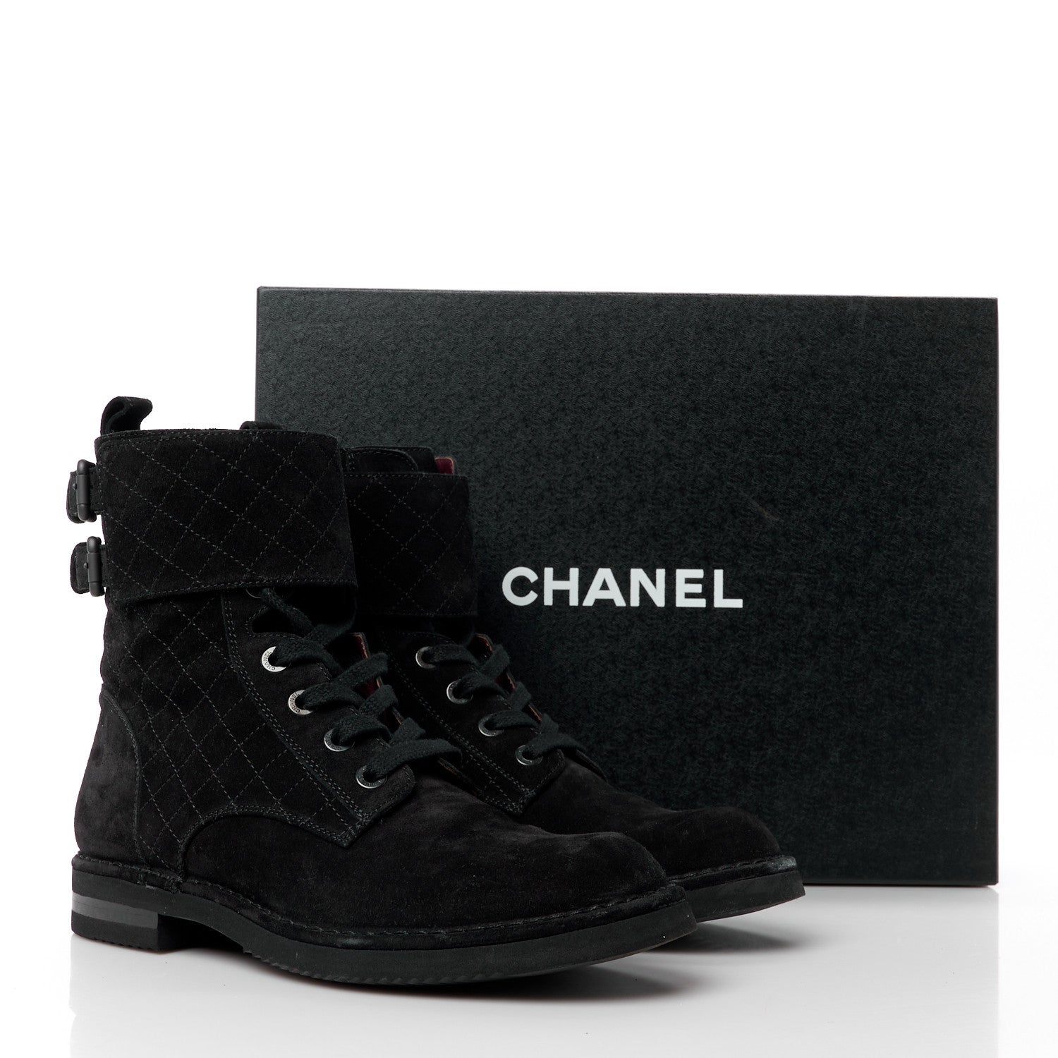 Chanel Suede Calfskin Quilted Combat Short Boots 41 Black 10 of 10