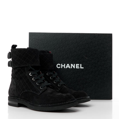 Chanel Suede Calfskin Quilted Combat Short Boots 41 Black 10 of 10