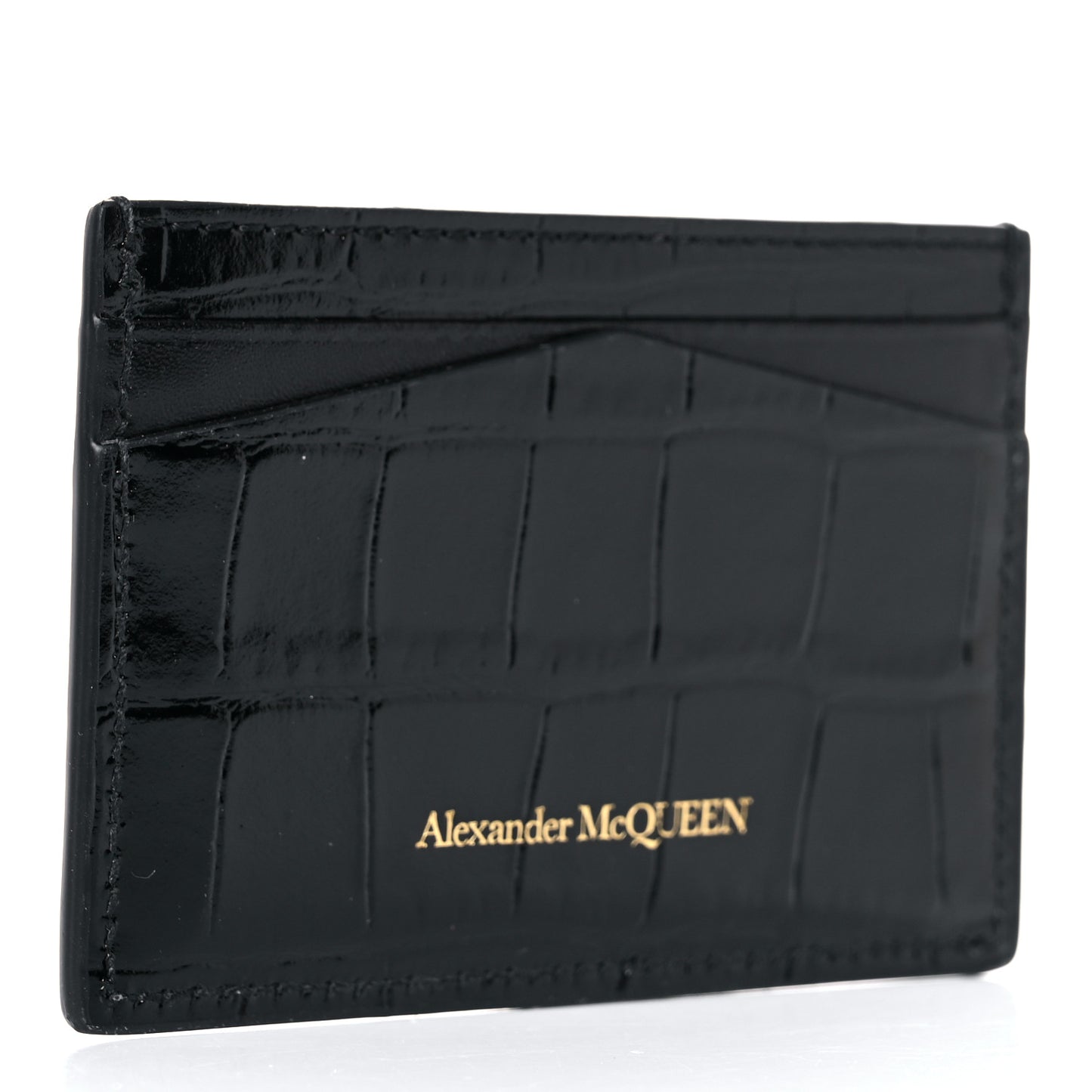 Patent Crocodile Embossed Skull Card Holder Black