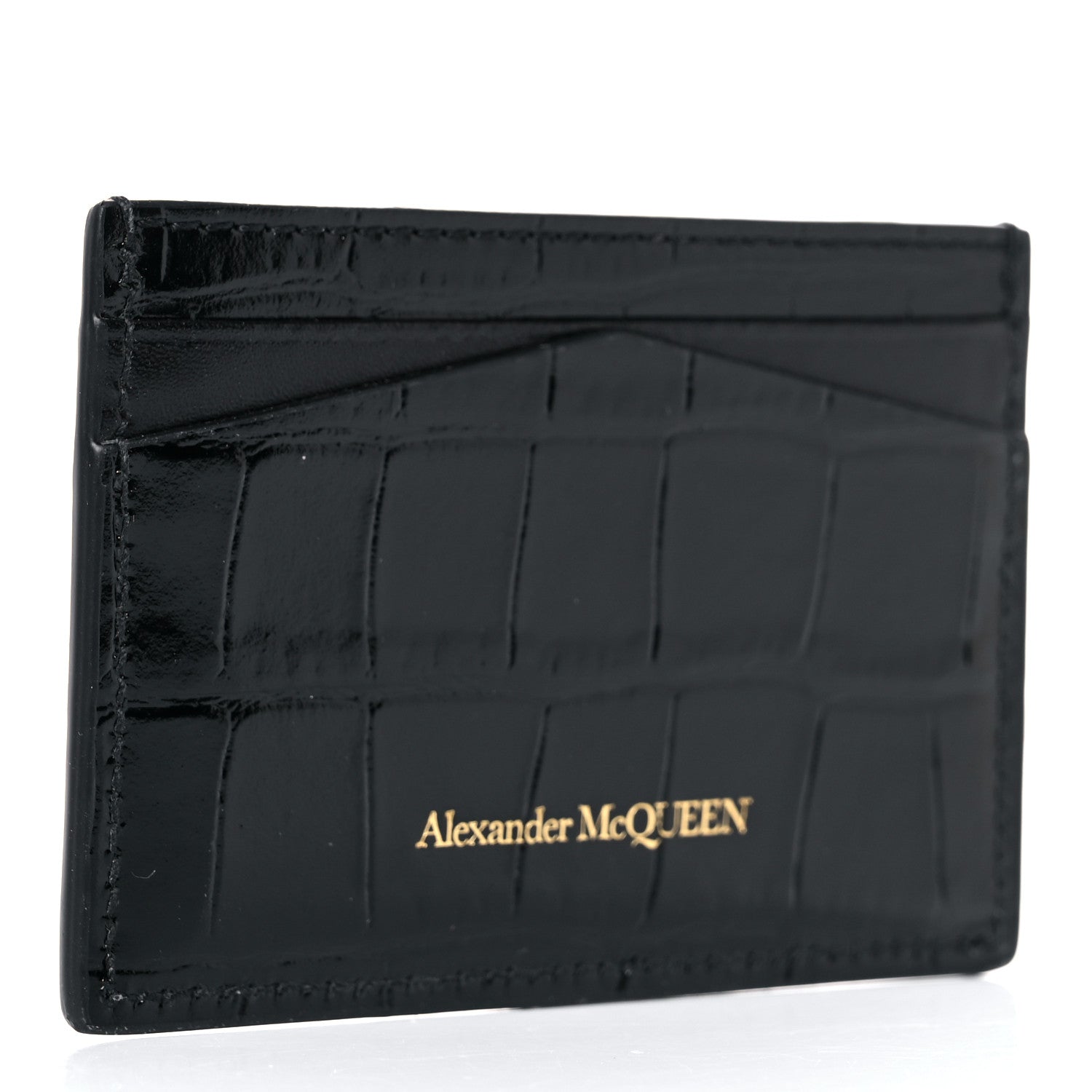 Alexander McQueen Patent Crocodile Embossed Skull Card Holder Black 3 of 8