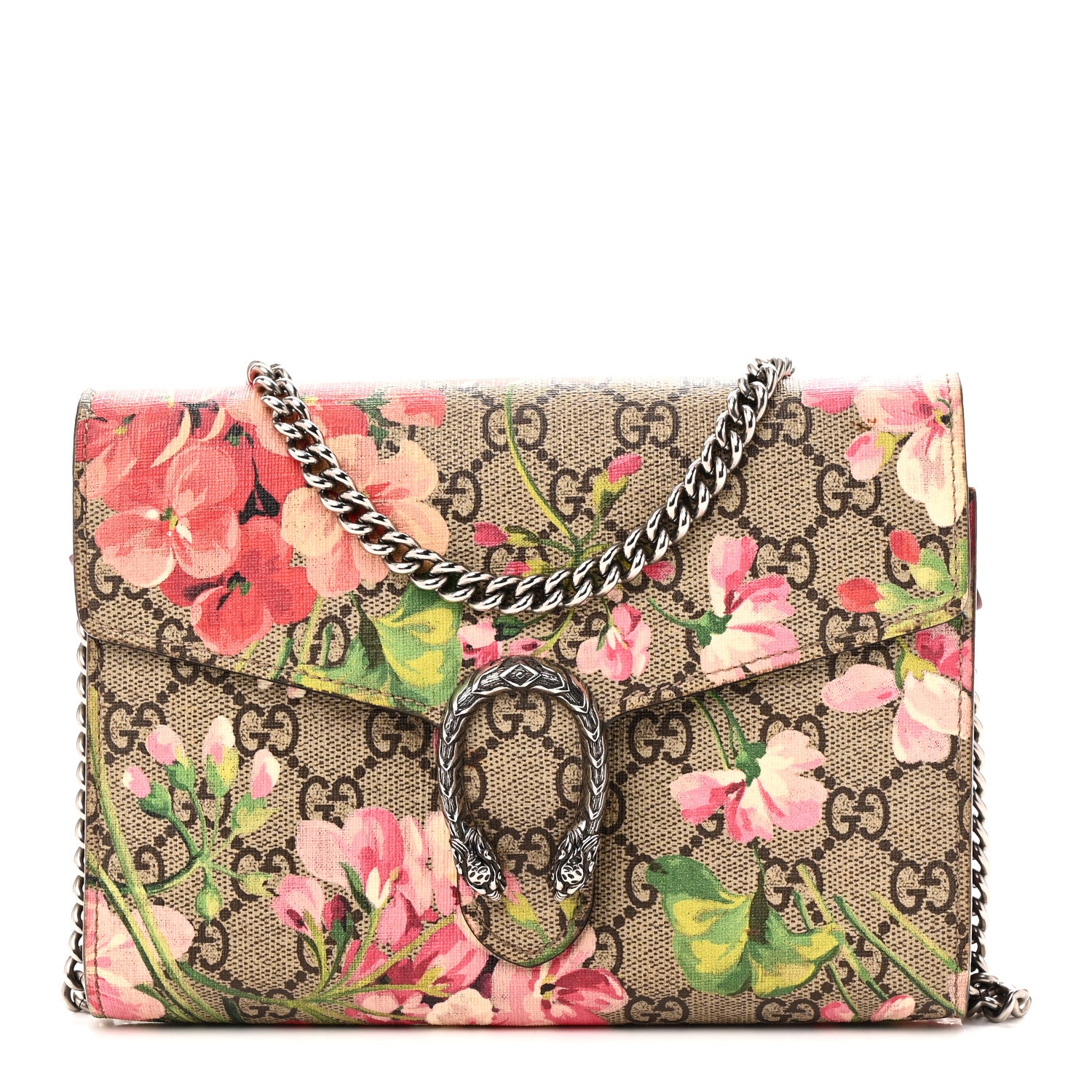Gucci GG Supreme Monogram Blooms Mini Dionysus Chain Wallet Beige Multicolor Dry Rose 1 of 11