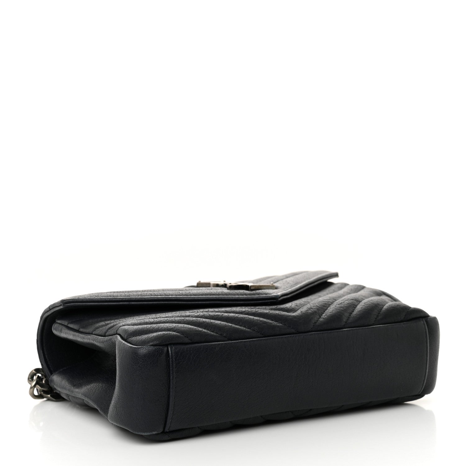 Saint Laurent Sheepskin Matelasse Chevron Monogram Medium College Bag Navy 4 of 12