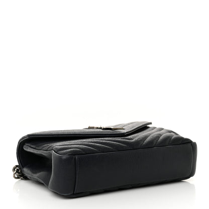 Saint Laurent Sheepskin Matelasse Chevron Monogram Medium College Bag Navy 4 of 12