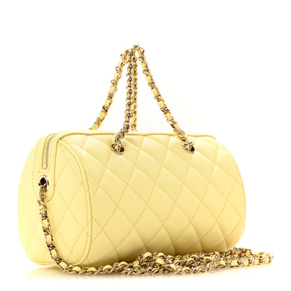 Chanel Caviar Quilted Barrel Clutch With Chain Light Yellow 3 of 11