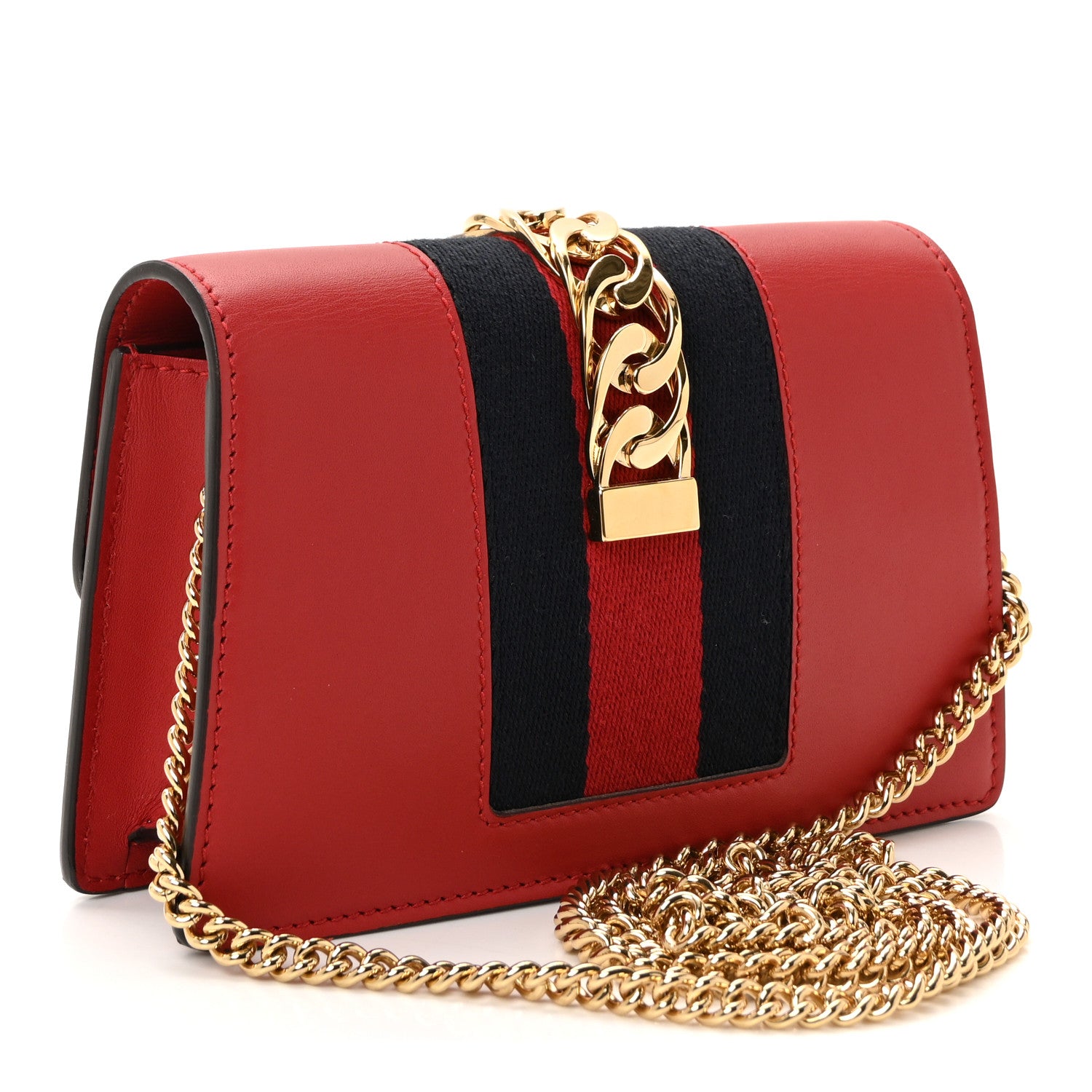 Gucci Calfskin Super Mini Sylvie Chain Shoulder Bag Hibiscus Red 3 of 10