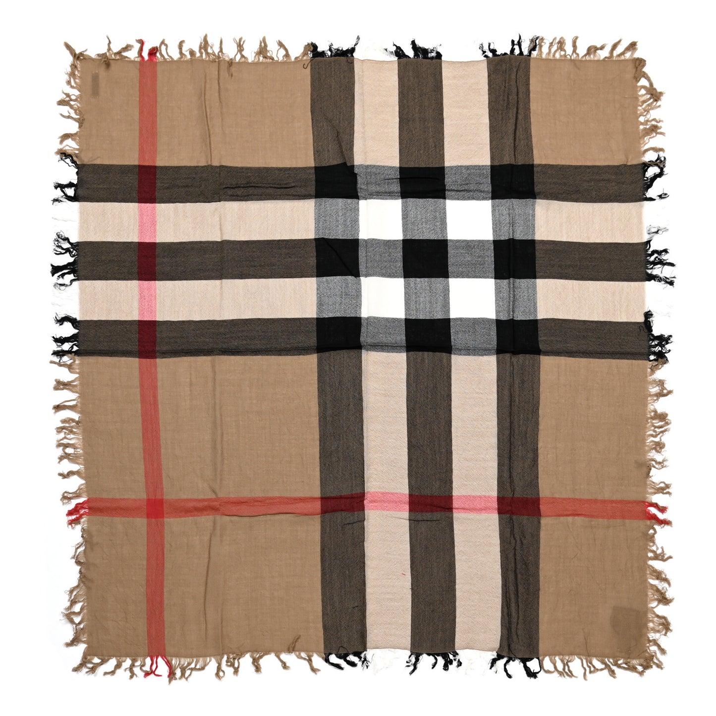 Merino Wool House Check Square Scarf Brown