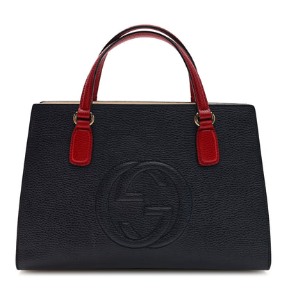 Gucci Dollar Calfskin Medium Soho Top Handle Satchel Blue Hibiscus Red Mystic White 1 of 11