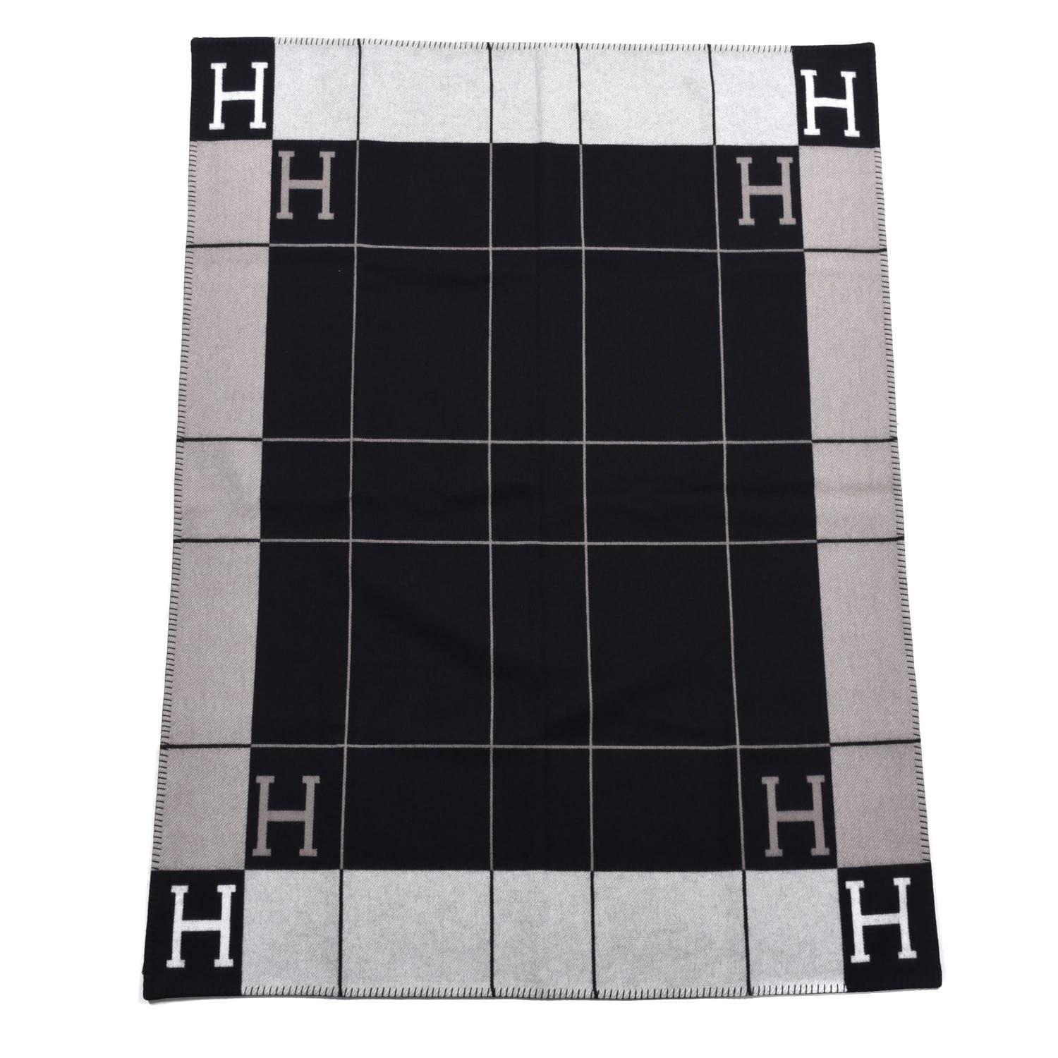 Hermes Wool Cashmere Avalon III Blanket Ecru Black 1 of 3