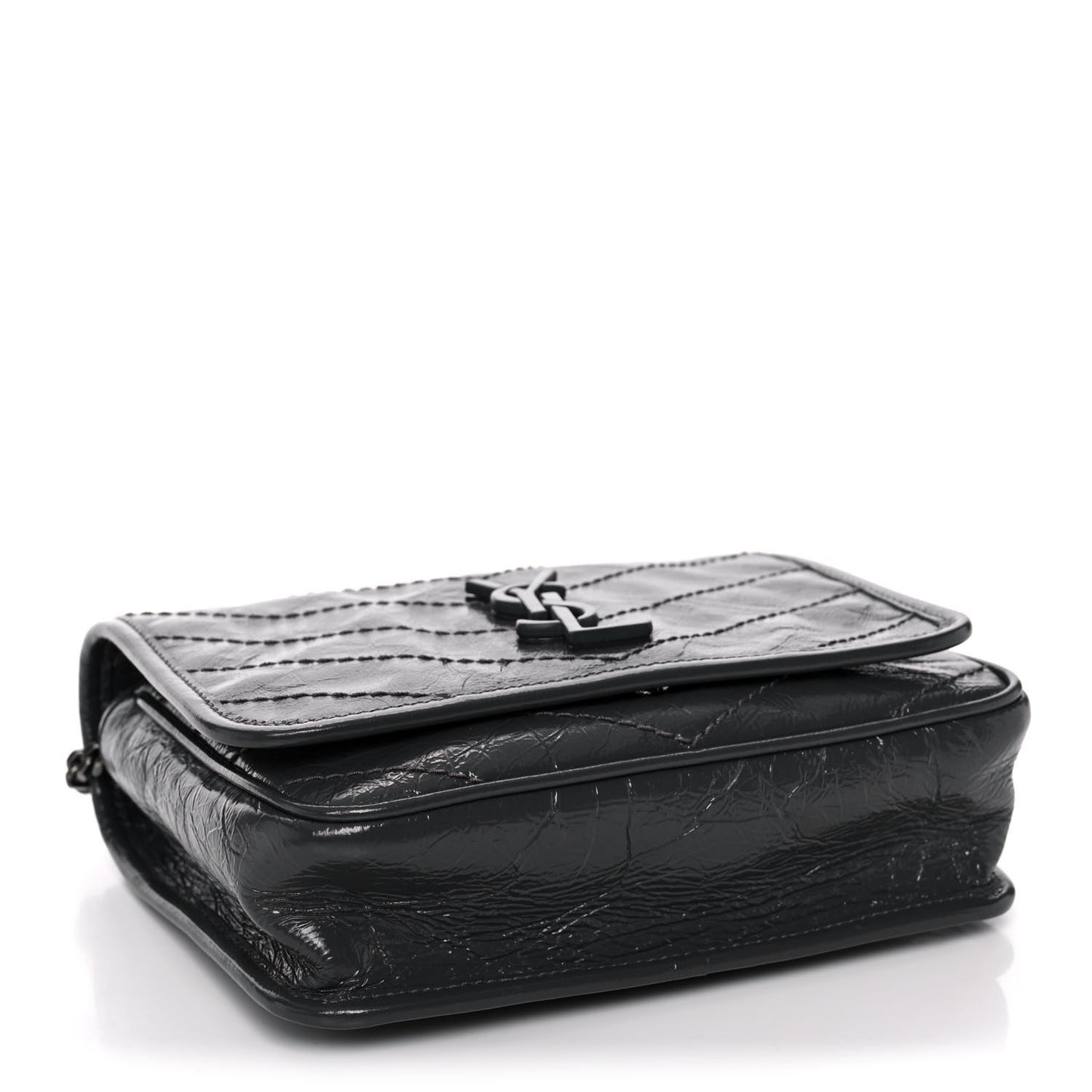 Crinkled Calfskin Matelasse Monogram Niki Chain Wallet Fog