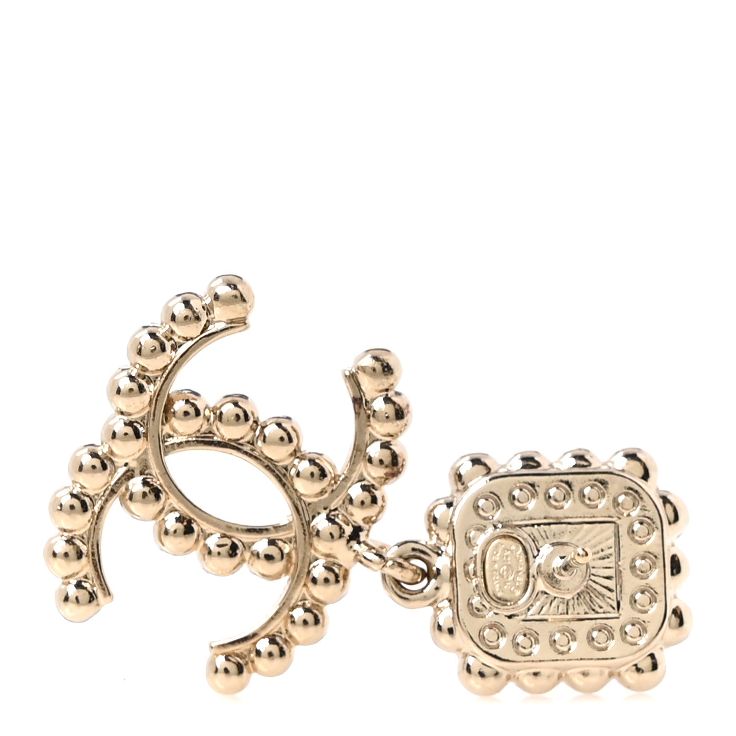 Chanel Crystal Pearl CC Drop Earrings Pink Gold 4 of 5