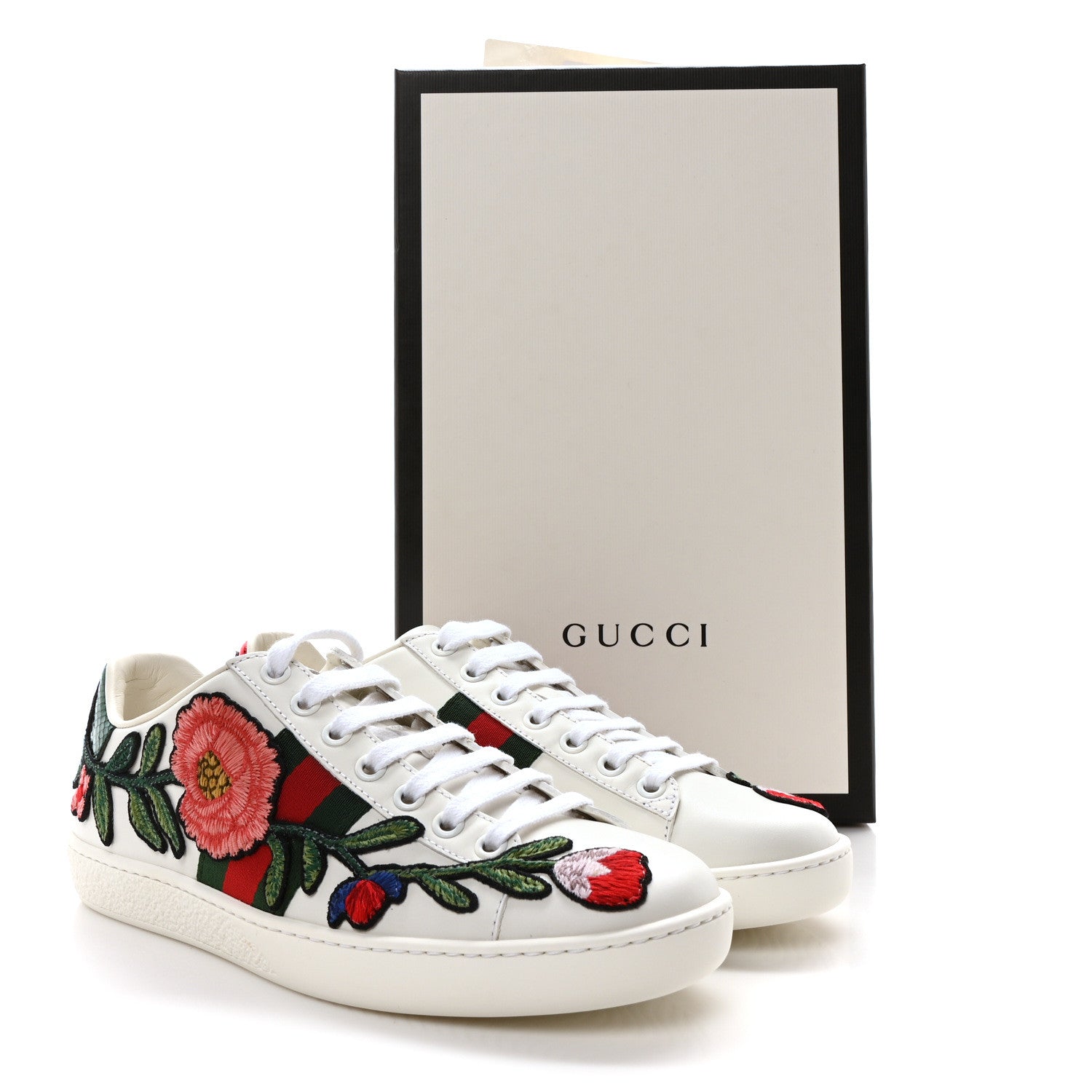 Gucci Calfskin Web Floral Embroidered Womens Ace Sneakers 36 White 10 of 10