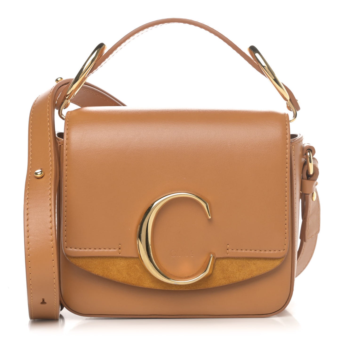 Shiny Calfskin Suede Mini C Bag Brown