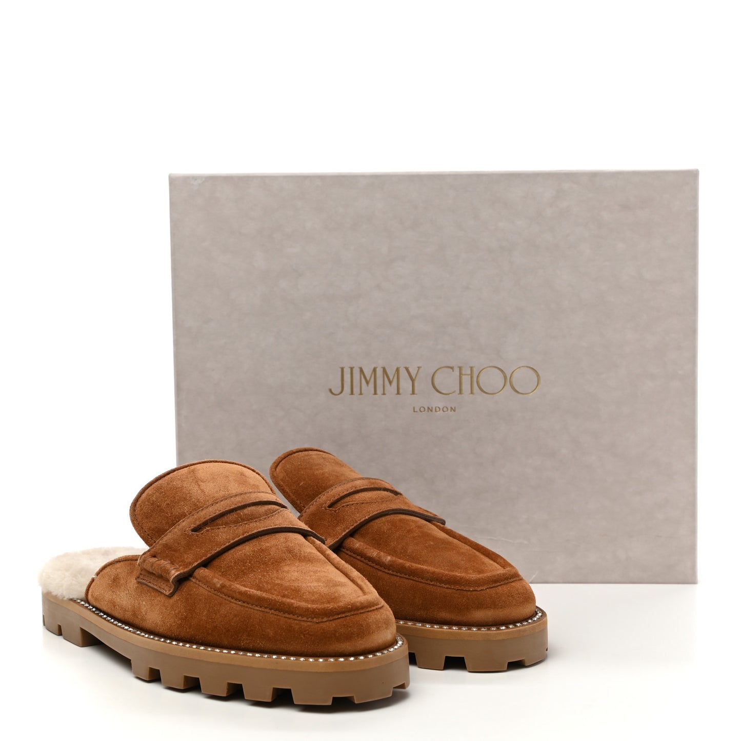 Suede Shearling Ronnie Flat Mules 38 Tan Natural