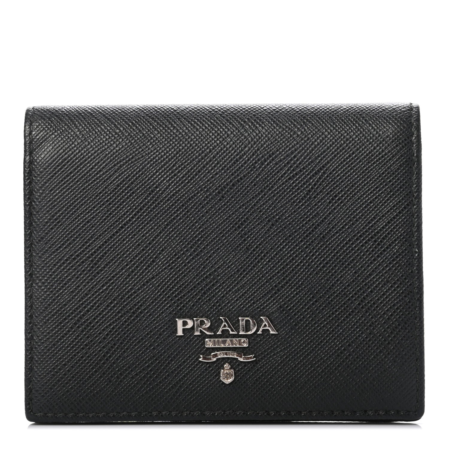 Prada Saffiano Metal Bi-Fold Compact Wallet Black 1 of 6