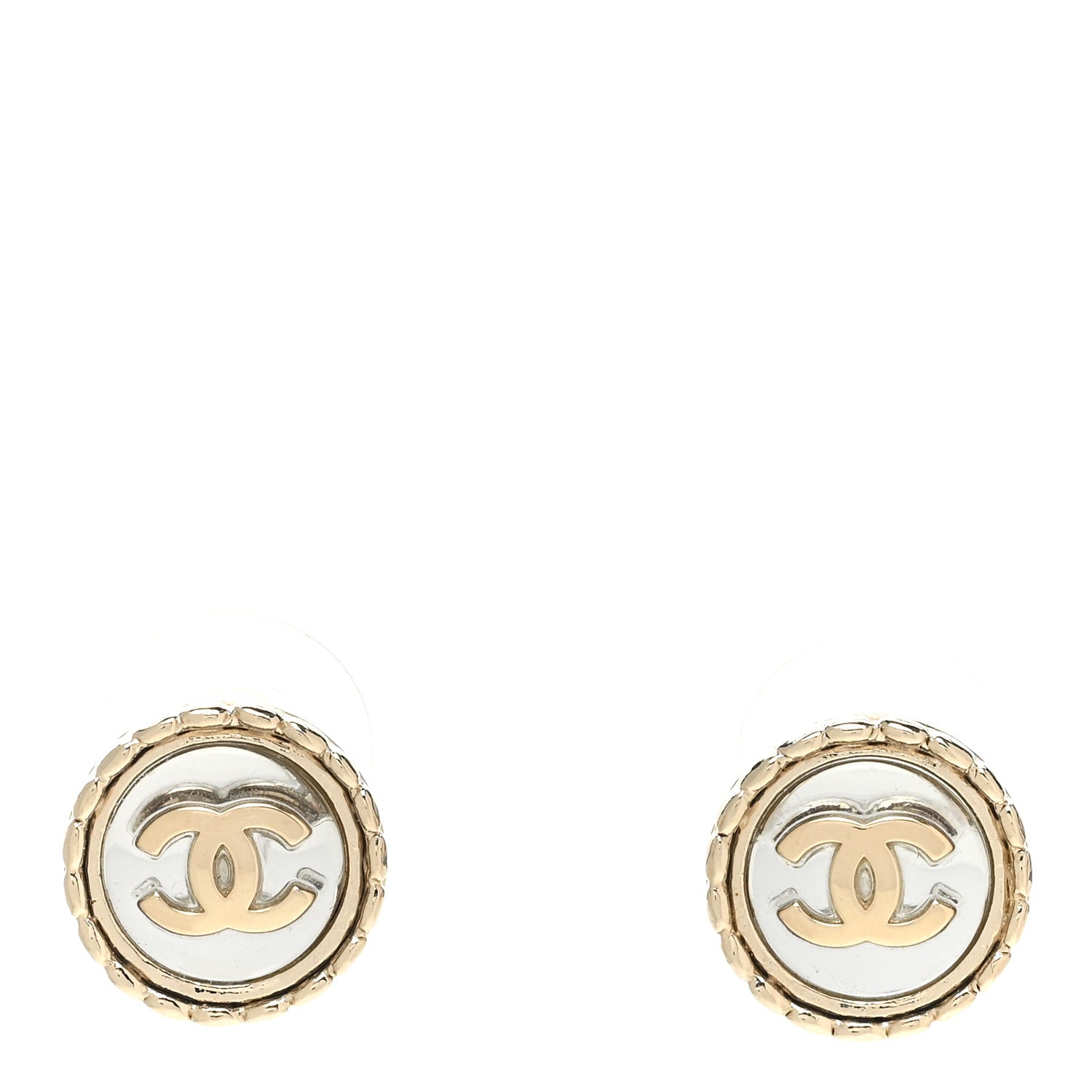 Chanel Round CC Stud Earrings Gold Silver 1 of 5
