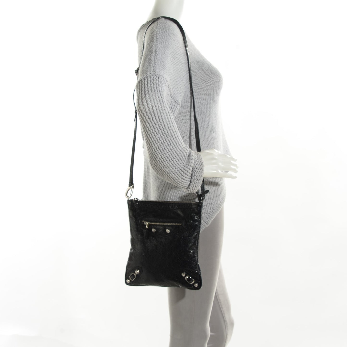 Agneau Giant 12 Silver Hardware Flat Crossbody Black