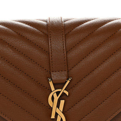 Saint Laurent Sheepskin Matelasse Chevron Monogram Medium College Bag Cognac 8 of 13