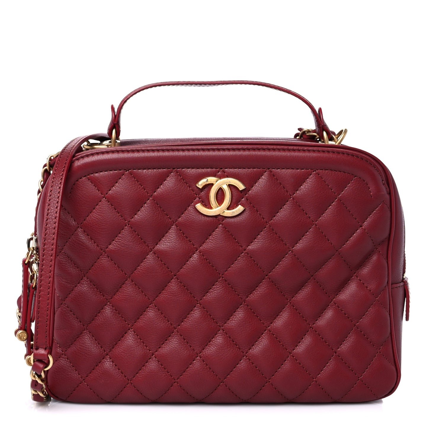 Calfskin Quilted CC Medium Vanity Case Dark Red