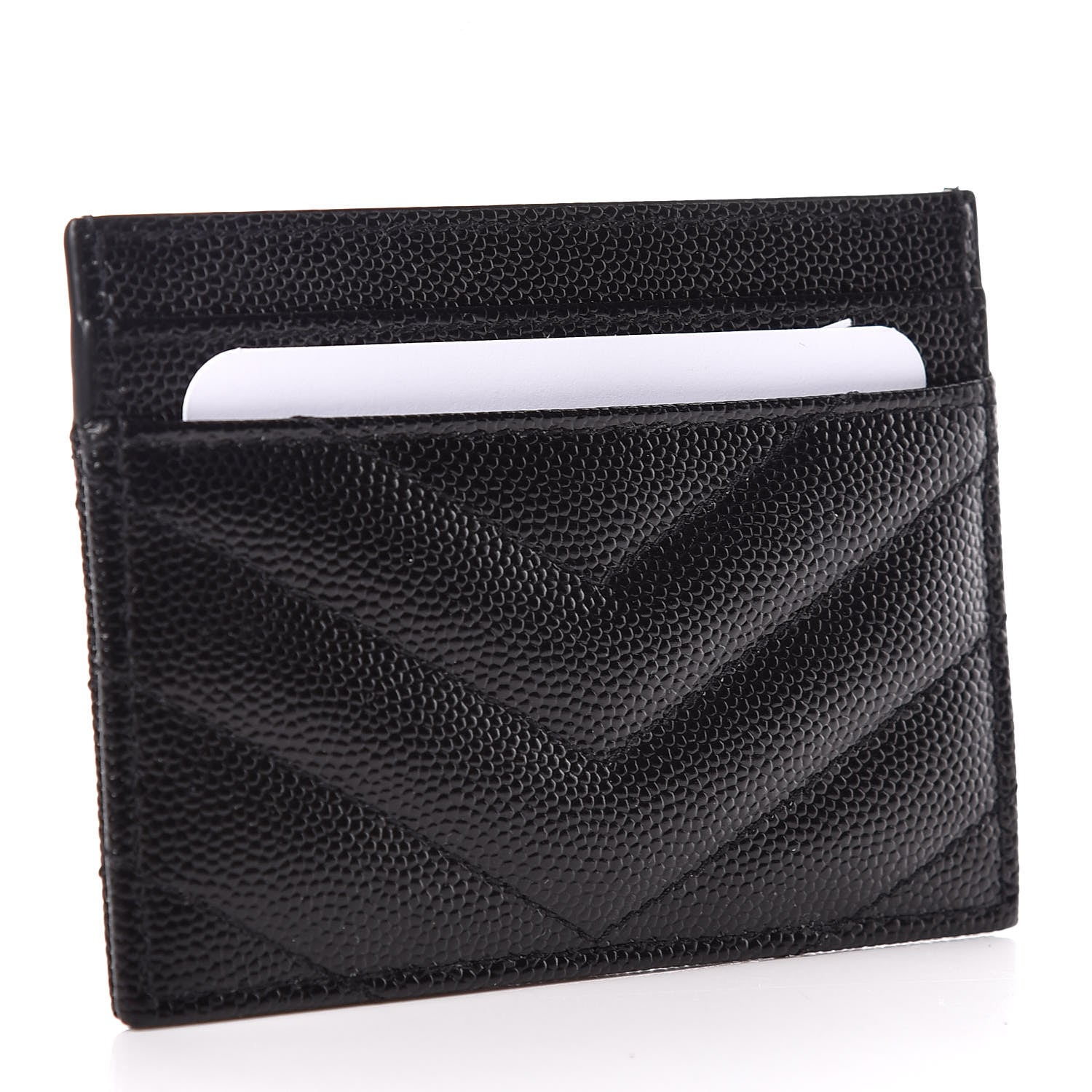 Saint Laurent Grain De Poudre Matelasse Chevron Monogram Credit Card Case Black 3 of 7
